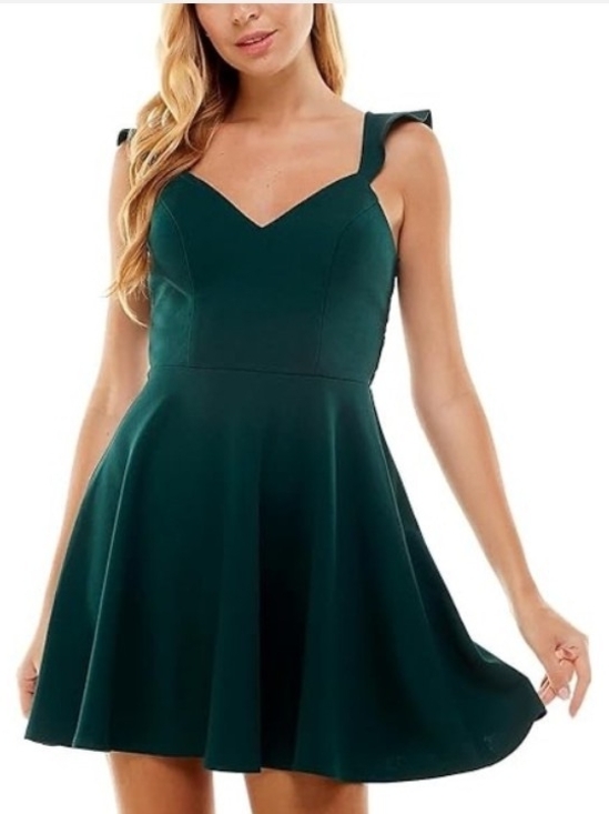City Studio Dresses & Skirts - City Studio Deep Hunter Green Flared Sweetheart Lace Back Mini Dress Size 1 NWT